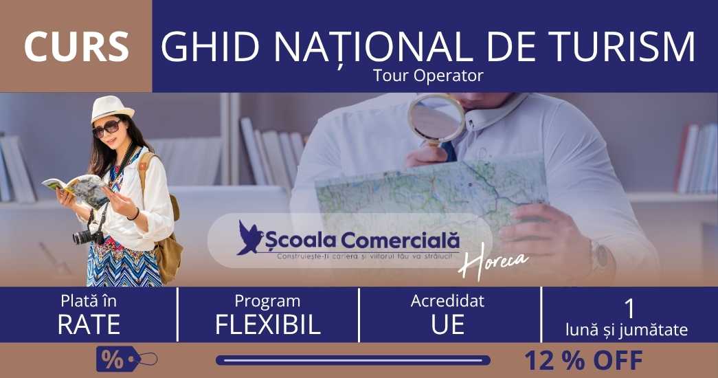 Curs Ghid National de Turism ( Turoperator). 2  rate lunare egale de 690  lei fiecare.