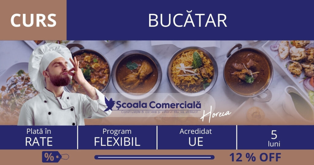 Curs Bucătar. 5  rate lunare egale de 275  lei fiecare.