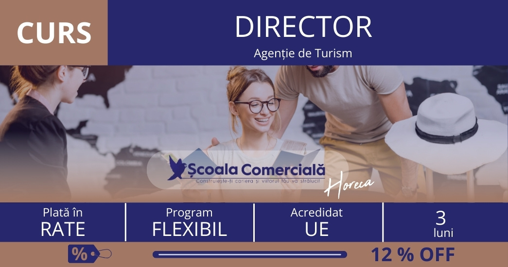 Curs Director Agenție de Turism. 3  rate lunare egale de 666  lei fiecare.