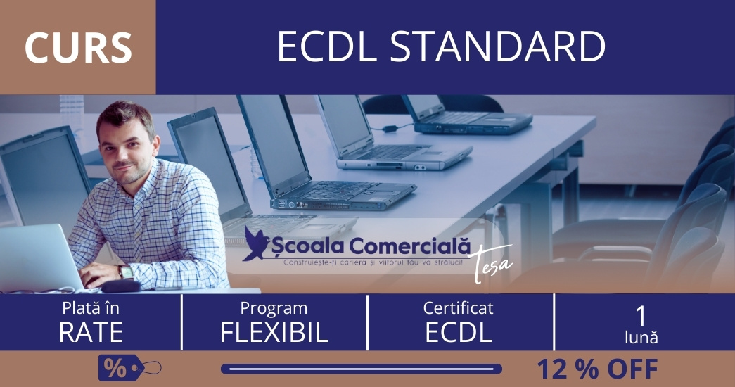 Curs ECDL STANDARD. 1 rate lunare egale de 1800 lei fiecare.