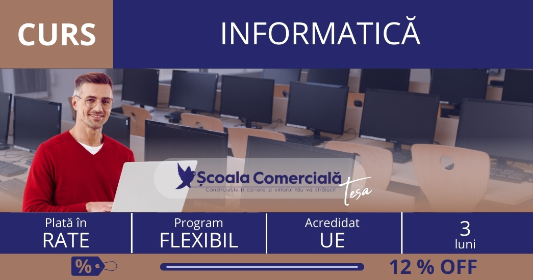 Curs Informatică. 3 rate lunare egale de 295 lei fiecare.