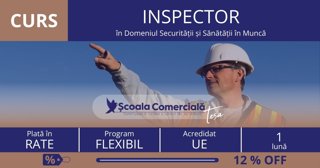 Curs Inspector în Domeniul Securității și Sănătății în Muncă. 2  rate lunare egale de 415  lei fiecare.