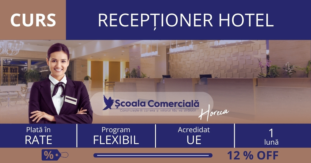 Curs Recepționer Hotel. 2  rate lunare egale de 490  lei fiecare.